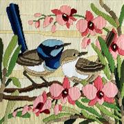 Long Stitch Kit, Blue Wrens and Cooktown Orchids 30cm x 30cm